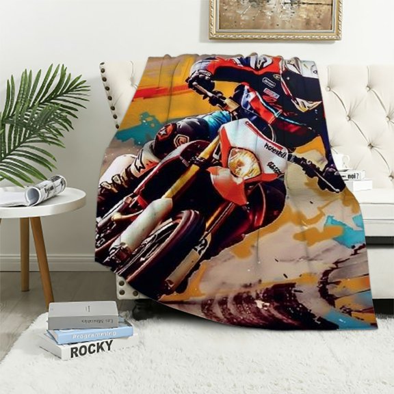 Patifu Motorcycle Theme Warm Lightweight Fleece Blanket Soft Throw Blanket for Living Room Sofa Decor All Seasons Gift Blanket 40x50in