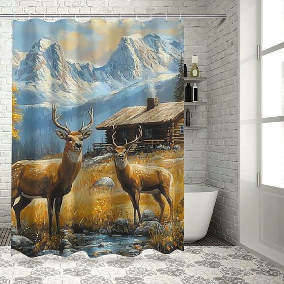 Patifu Mountain Theme Shower Curtain Set 100% Polyester Fiber Bathroom Shower Curtain with Hooks 69"x72
