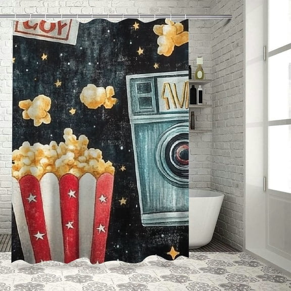 Patifu Movie Night Bathroom Decor Set, Graphic Print Polyester Stylish Shower Curtain with Hooks, Chic Modern Bathroom Decor, 100% Polyester Fiber 60"x72