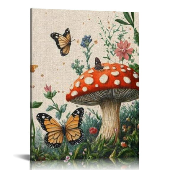 Patifu Mushroom Butterfly Plant Art Modern Canvas Prints Wall Decor 12x16 in