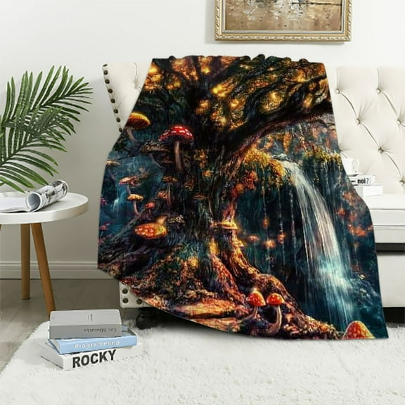 Patifu Mushroom Warm Lightweight Blanket Soft Fleece Blankets for All Seasons, Excellent Hand Feel Throw Blanket Living Rooms Sofa Decor Cow Gifts Blanket 40x50in