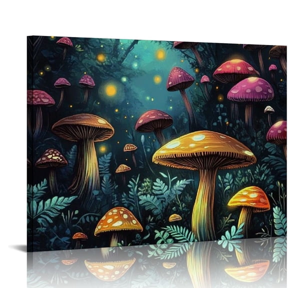 Patifu Mushrooms Forest Digital Art Canvas Print for Living Room Bedroom Home Office Wall Decor 16x12in