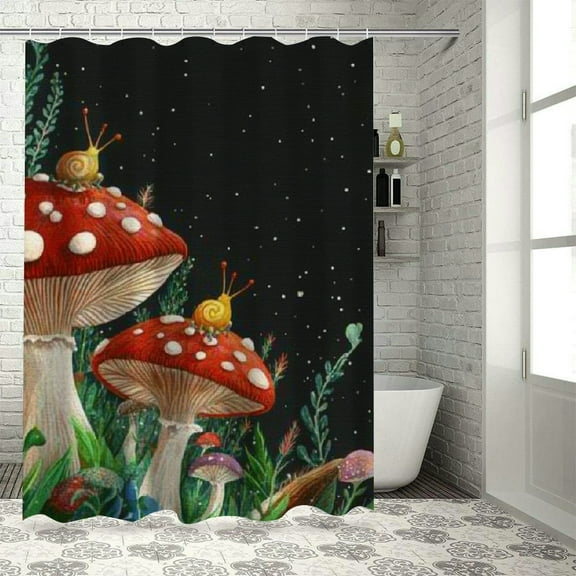 Patifu Mushrooms Plants Snail Shower Curtain for Bathroom Decoration 100% Polyester Home Bathtubs Bathroom Curtain with Hooks 60"x72