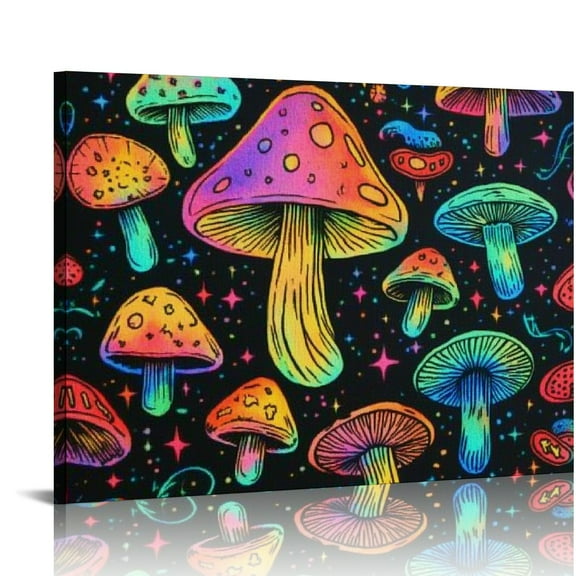 Patifu Mushrooms Stars Psychedelic Canvas Wall Art for Living Room Bedroom Home Office Decor 20x16in