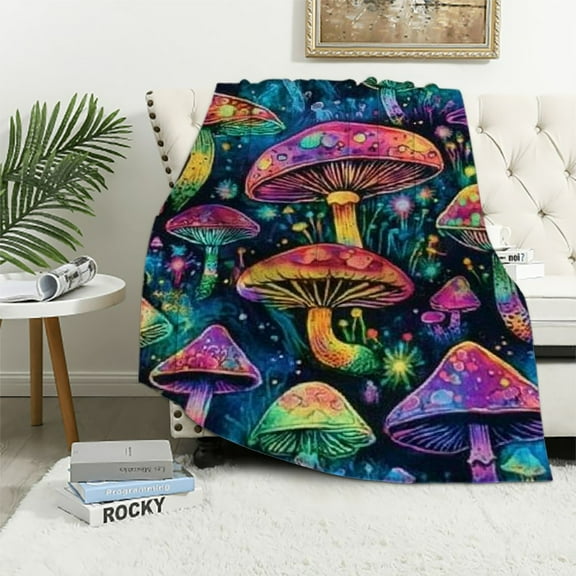 Patifu Mushrooms Throw Blanket for Teens Boys Girls and Adults Soft Warm Cozy Funny Midweight Food Flannel Blankets for Couch Sofa Bed Camping Travel Home Decor 40x50in