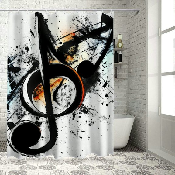Patifu Musical Note Tattoo Funk Shower Curtain Set with Hooks 60"x72