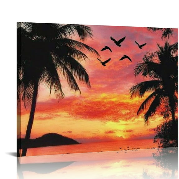 Patifu Nature Wall Art for Living Room Beach Wall Pictures Tropical Canvas Print Sunset Poster Palm Tree Painting Ocean Scene Bedroom Office Home Decor  20x16in