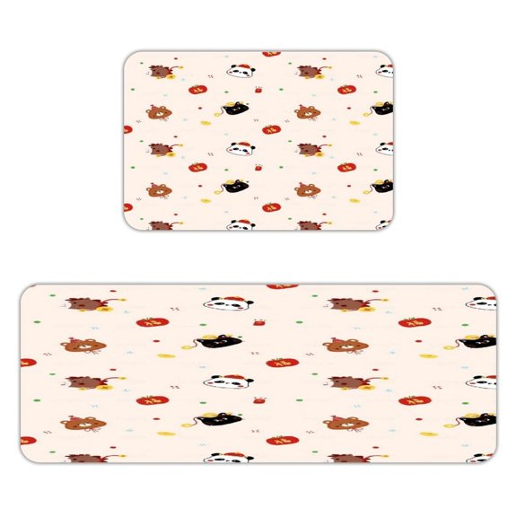 Patifu New Year Critters Kitchen Mats for Floor, Sets of 2, Soft Washable, Clear Print, Non Skid Waterproof Kitchen Rug for Sink Floor Sink Laundry Bar Office Room Home Cooks