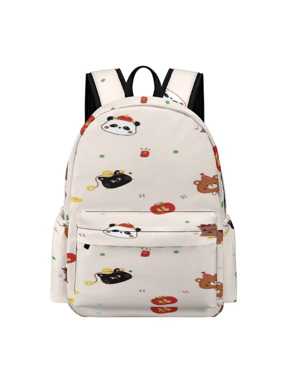 New Year Critters Printed Oxford Backpack, Large Capacity Laptop Backpack, Water Resistant, Travel Daypack for College Work Commuting Adults,