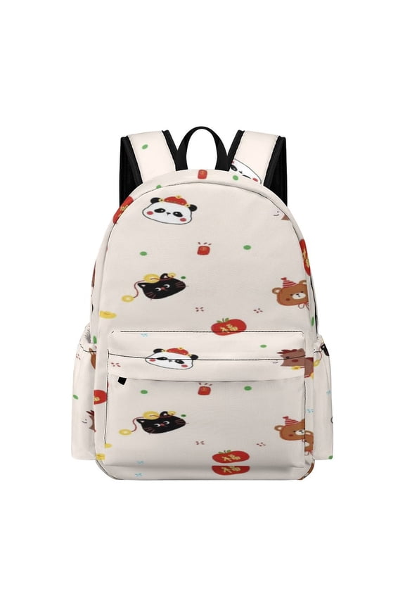 New Year Critters Printed Oxford Backpack, Large Capacity Laptop Backpack, Water Resistant, Travel Daypack for College Work Commuting Adults,