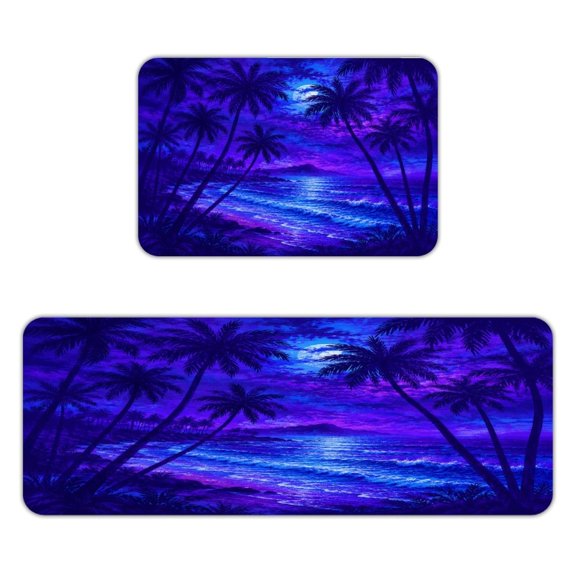 Patifu  Night Coast Kitchen Mats for Floor, Sets of 2, Soft Washable, Clear Print, Non Skid Waterproof Kitchen Rug for Sink Floor Sink Laundry Bar Office Room Home Cooks