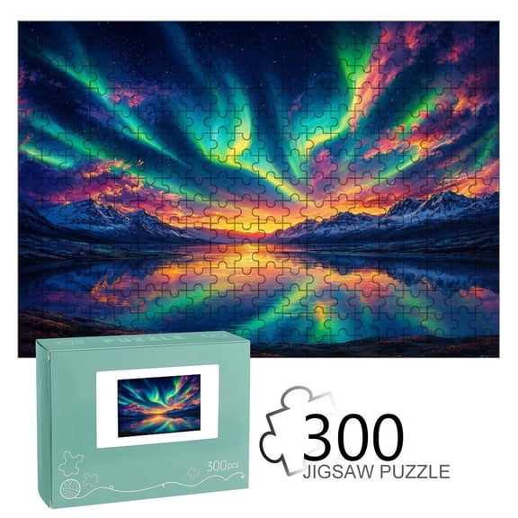 Patifu  Northern Lights Aurora Mountain Lake Wooden Jigsaw Puzzle, HD Printed Art Puzzle, Interactive Family Game, Wall Decor for Bedroom Living Room, Educational, Fun Gift for Adults and Family