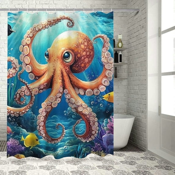 Patifu Octopus Fish Ocean Shower Curtain 100% Polyester Chic Decor 69"x72