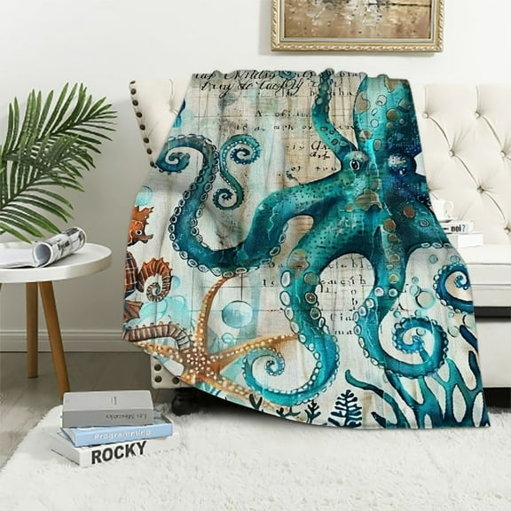 Patifu Octopus Sea Animals Seahorse Warm and light blanket Soft wool blanket Blanket Living room Sofa upholstery Blanket Perfect feel blanket for all seasons