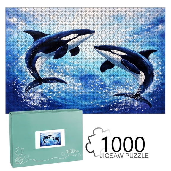 Patifu  Orca Whales Jumping Ocean Wooden Jigsaw Puzzle, HD Printed Art Puzzle, Interactive Family Game, Wall Decor for Bedroom Living Room, Educational, Fun Gift for Adults and Family