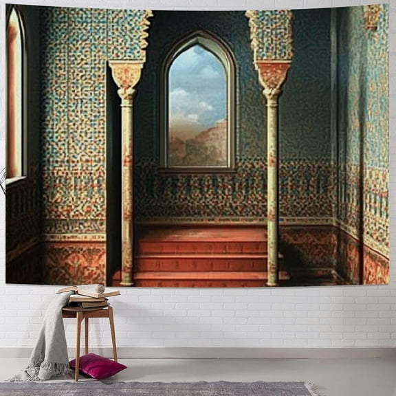 Patifu Orient Tapestry, Exotic Oriental Style Interior Palace Architecture Vintage Art Design Print, Wall Hanging for Bedroom Living Room Dorm Decor 40x60inch