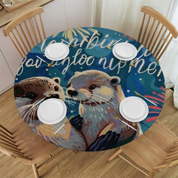Patifu Otters Fireworks Message Round Tablecloth Stain-Resistant Washable Indoor Outdoor Restaurant Wedding Party Picnic Camping Kitchen Dining Home 54"-58