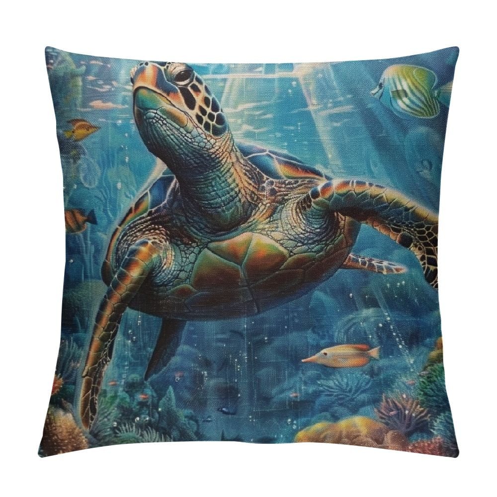 Patifu Outdoor Pillows Painting of A Deep Sea Turtle in The Ocean ...