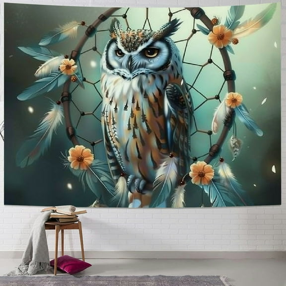 Patifu Owl Dream Catcher Fantasy Tapestry Wall Hanging Unique Style Graphic Tapestries Home Wall Decor Art for Living Room Bedroom Apartment Farmhouse Dorm 40x30inch