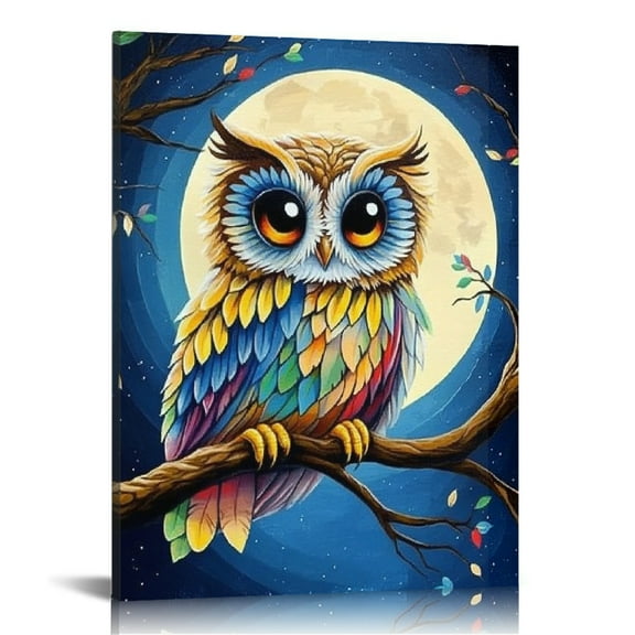 Patifu Owl Full Moon Canvas Prints Wall Art for Living Room Bedroom Home Office Decor 12x16 in