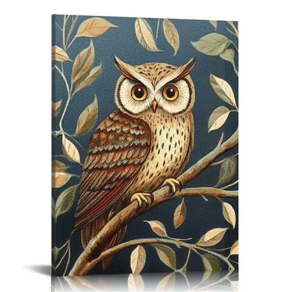 Patifu Owl Tree Branch Leaves Wall Decor Canvas Art Print for Living Room Bedroom Home Office 12x16 in