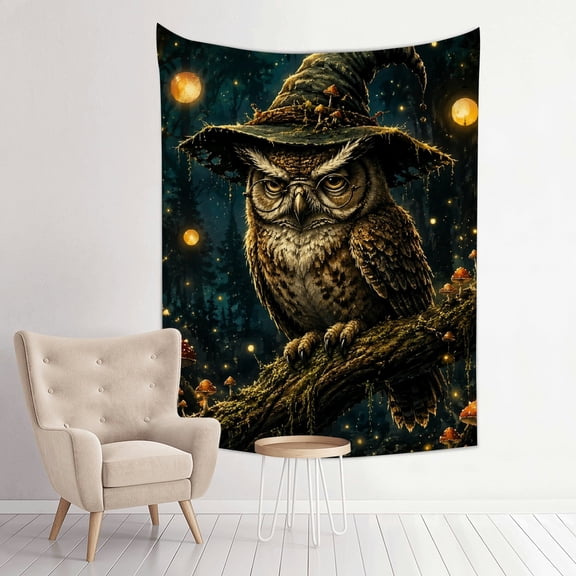 Patifu Owl Wizard With Glasses Vertical Print Wall Hanging Tapestry 100% Polyester Aesthetic Home Decor for Bedroom Dorm Living Room 30*40in