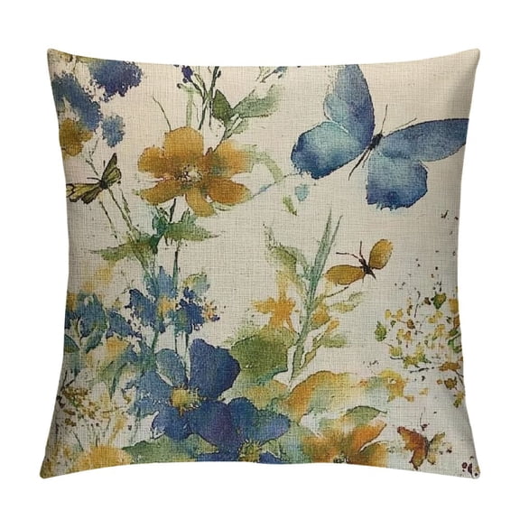 Patifu Painted Flowers Pillow Covers Floral Art Decorative Pillow Cases Outdoor Rustic Couch Cushions Cover Throw Pillow Covers for Sofa Bed Furniture-Butterfly Dragonfly 24x24in
