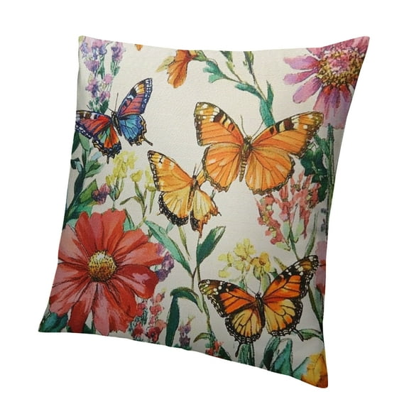 Patifu Painting Flower Outdoor Waterproof Throw Pillow Covers Butterfly Vintage Pillowcase Square Cushion Case, Farmhouse Garden Decorative Pillows for Couch Beach Patio 12x12in