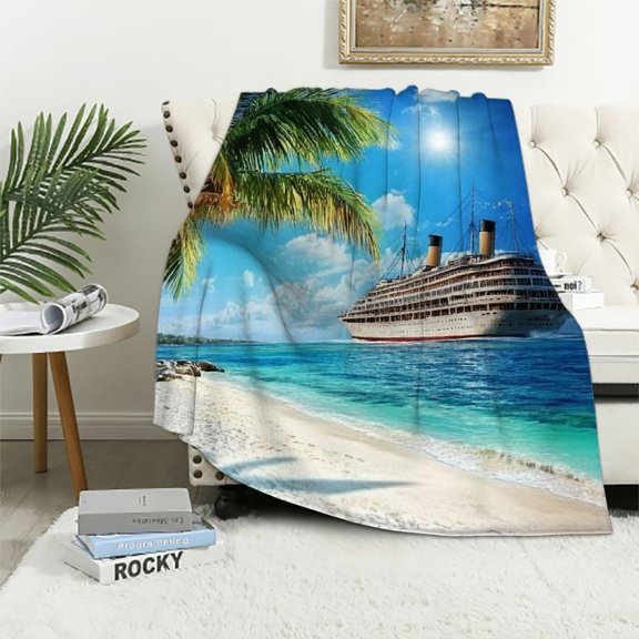 Patifu Palm Tree Beach Warm Lightweight Blanket Soft Fleece Throw Blanket Living Rooms Sofa Decor All Seasons 40x50in