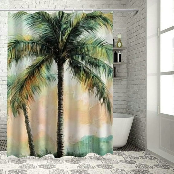 Patifu Palm Trees Washable Shower Curtain with Hooks, Home Bathtubs Bathroom Decoration 36"x72