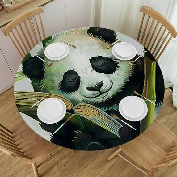 Patifu Panda Bamboo Round Tablecloth Stain-Resistant Washable Indoor Outdoor Restaurant Wedding Party Waterproof Home Tablecloths 46"-50