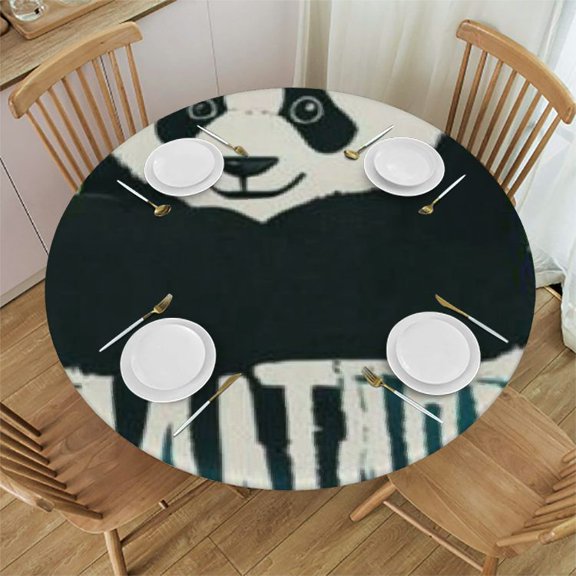 Patifu Panda Bear Bamboo Round Tablecloth 100% Polyester Fiber Outdoor Picnic Camping Indoor Kitchen Dining Party Stain Resistant Washable 31"-35