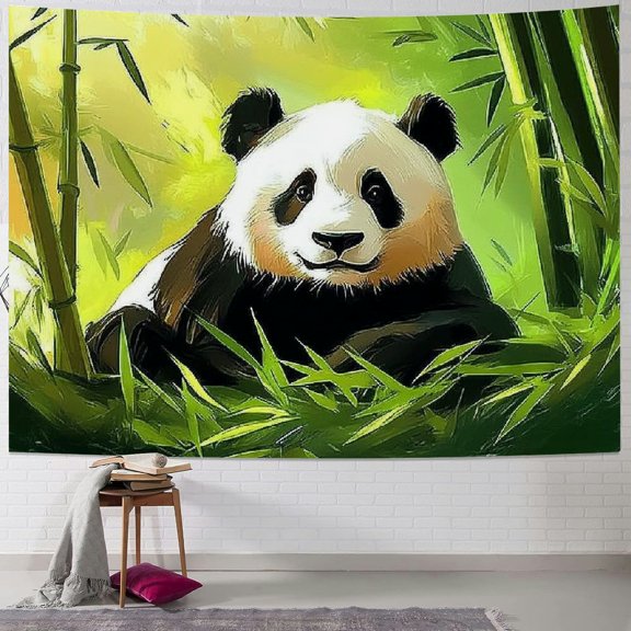 Patifu Panda Bear Bamboo Trees Grass Tapestry Wall Hanging Unique Style Graphic Tapestries Home Wall Decor Art for Living Room Bedroom Apartment Farmhouse Dorm 60x50inch