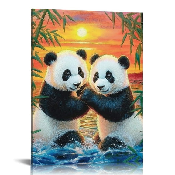 Patifu Panda Bears Bamboo Trees Modern Canvas Prints Wall Decor 16x20 in