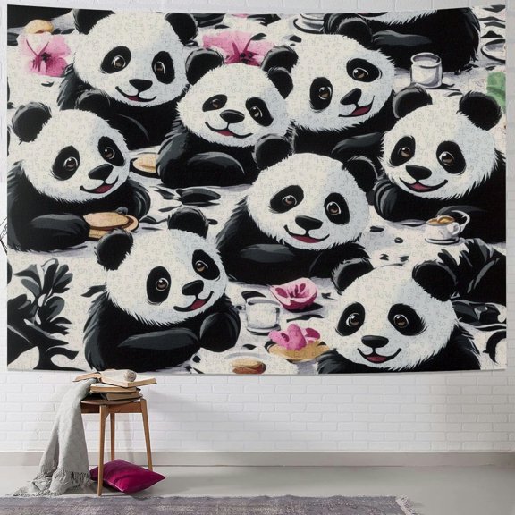 Patifu Panda Bears Tapestry Wall Hanging Unique Style Graphic Tapestries Home Wall Decor Art for Living Room Bedroom Apartment Farmhouse Dorm 40x30inch