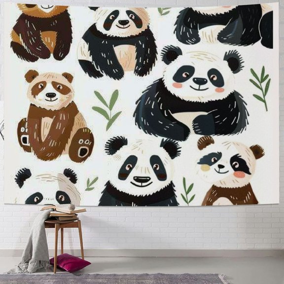 Patifu Panda Bears Tapestry Wall Hanging Unique Style Graphic Tapestries for Home Wall Decor Living Room Bedroom Apartment Farmhouse Dorm 60x50inch