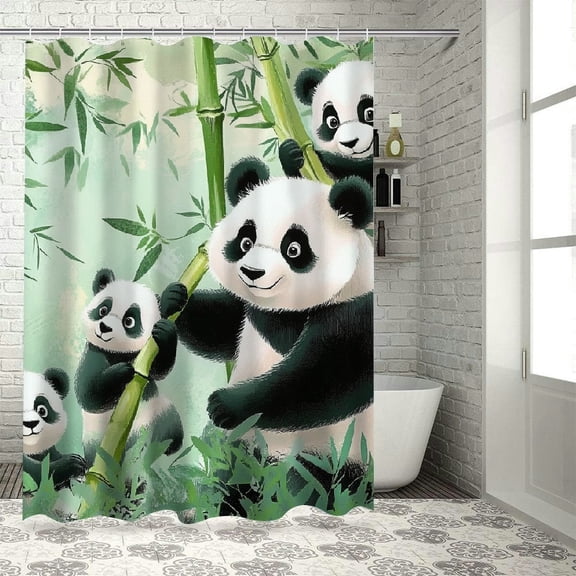 Patifu Pandas Bamboo Leaves Forest Shower Curtain Set 100% Polyester with Hooks for Bathroom Decoration 69"x72