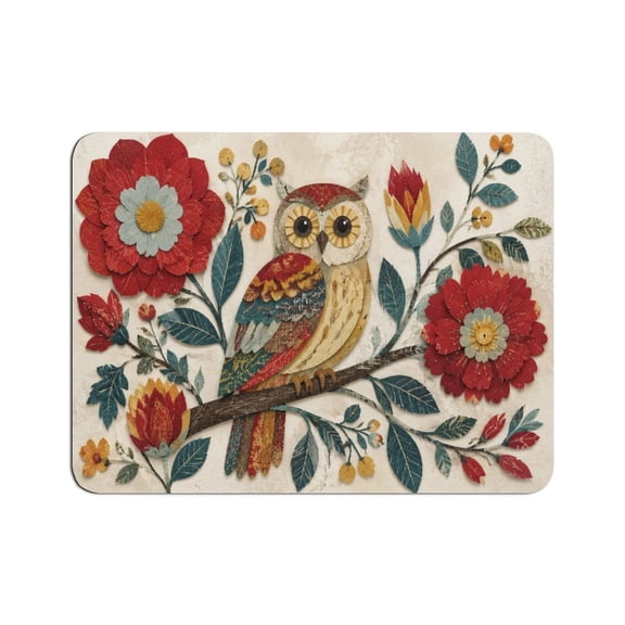 Patifu Paper Craft Owl Vintage Floral Art Mouse Pad, Square Smooth Surface Desk Mat, Stitched Edge for Office, Laptop, Computer, Home,