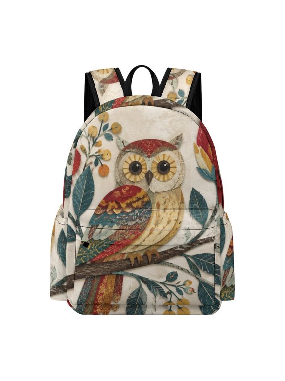 Paper Craft Owl Vintage Floral Art Printed Oxford Backpack, Large Capacity Laptop Backpack, Water Resistant, Travel Daypack for College Work Commuting Adults, 42x30x15cm