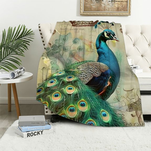 Patifu Peacock Crown Art Nouveau Warm Lightweight Blanket Soft Fleece Blankets for All Seasons, Exquisite Gifts for Living Rooms Sofa Decor, Cow Gifts Blanket, All Seasons Blanket 40x50in