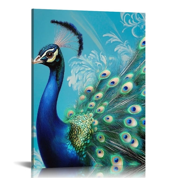 Patifu Peacock Feathers Canvas Print Wall Art for Living Room Bedroom Home Office Decor 16x20 in