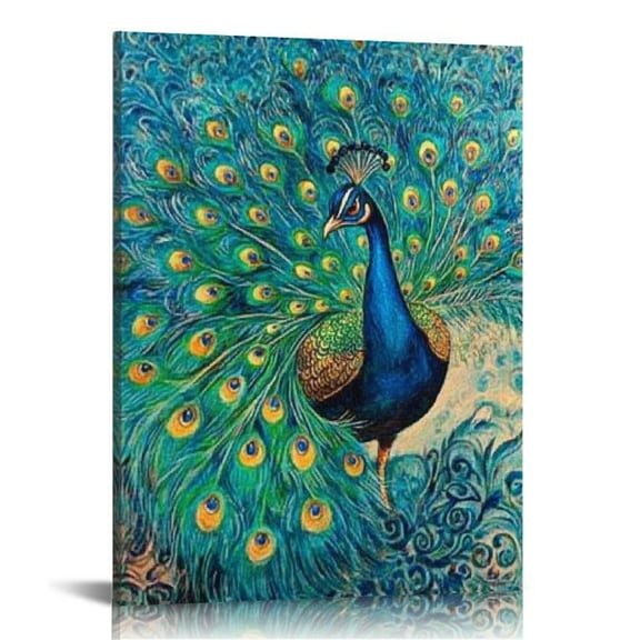 Patifu Peacock Feathers Canvas Wall Art Print for Living Room Bedroom Home Office Decor 16x20 in