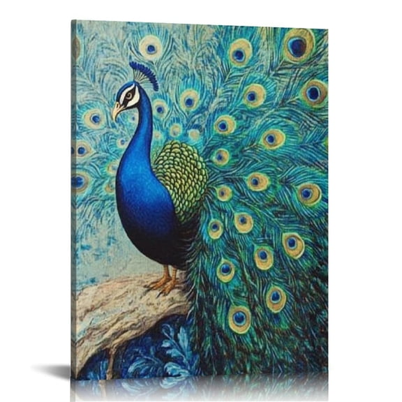 Patifu Peacock Feathers Canvas Wall Art Print for Living Room Bedroom Home Office Decor 16x20 in