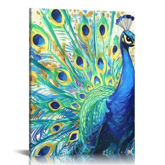 Patifu Peacock Feathers Canvas Wall Art for Living Room Bedroom Home Office Decor 12x16 in
