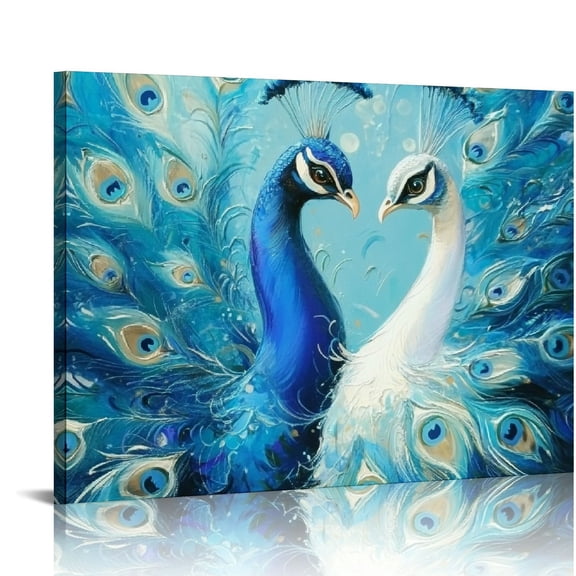 Patifu Peacock Feathers Wall Decor Canvas Art Print for Living Room Bedroom Home Office, High Resolution Inkjet Printing, Handmade Framed Artwork, Waterproof and Tear Resistant, Set of 4 16x12in