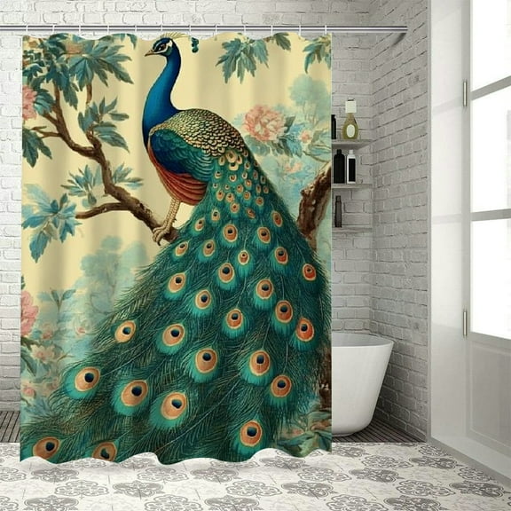 Patifu Peacock Floral Pattern Washable Shower Curtain with Hooks 36"x72