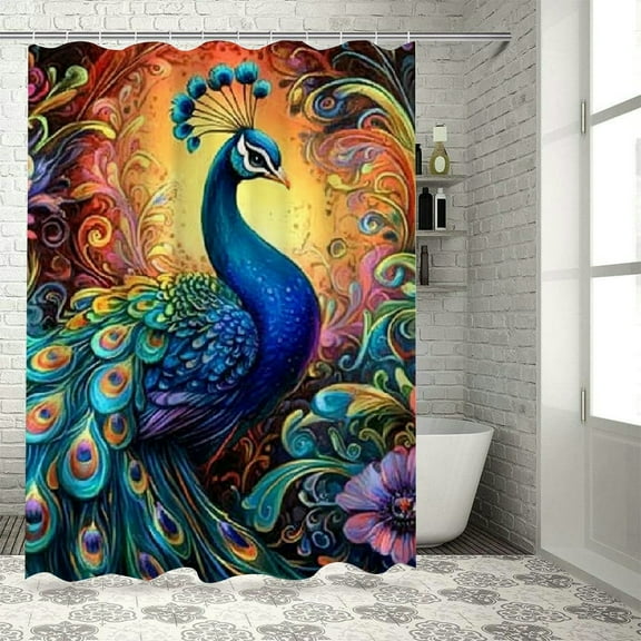 Patifu Peacock Flower Arrangement Psychedelic Shower Curtain 100% Polyester 36"x72
