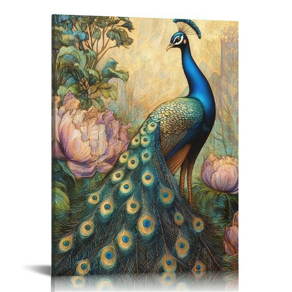 Patifu Peacock Garden Art Deco Canvas Print Wall Decor for Home 12x16 in