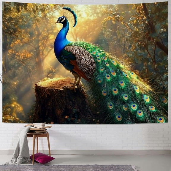 Patifu Peacock Nature Forest Tapestry Wall Hanging Unique Style Graphic Tapestries Home Wall Decor Art for Living Room Bedroom Apartment Farmhouse Dorm 40x60inch