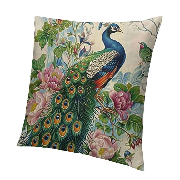 Patifu Peacock Pillow,Home Decorative Throw Pillow Cover with Flower Cushion for Couch/Sofa/Bedroom/Livingroom/Kitchen/Car Square Pillow case 12x12in